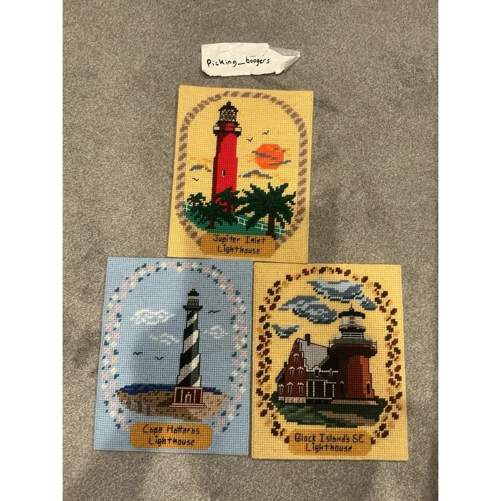 Lighthouse Needlepoint Canvas Set of 3 Vibrant Coastal Lighthouse Decor Nautical